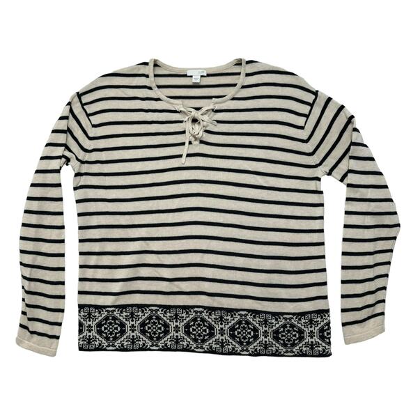 J.JILL Cream & Navy Blue Stripe Decorative Trim Knit Top Long Sleeve Size Small - Picture 4 of 10